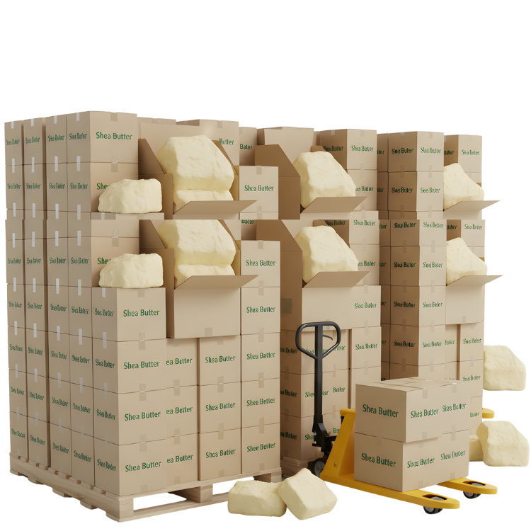 Pallets of Shea Nexus shea butter prepared for shipment