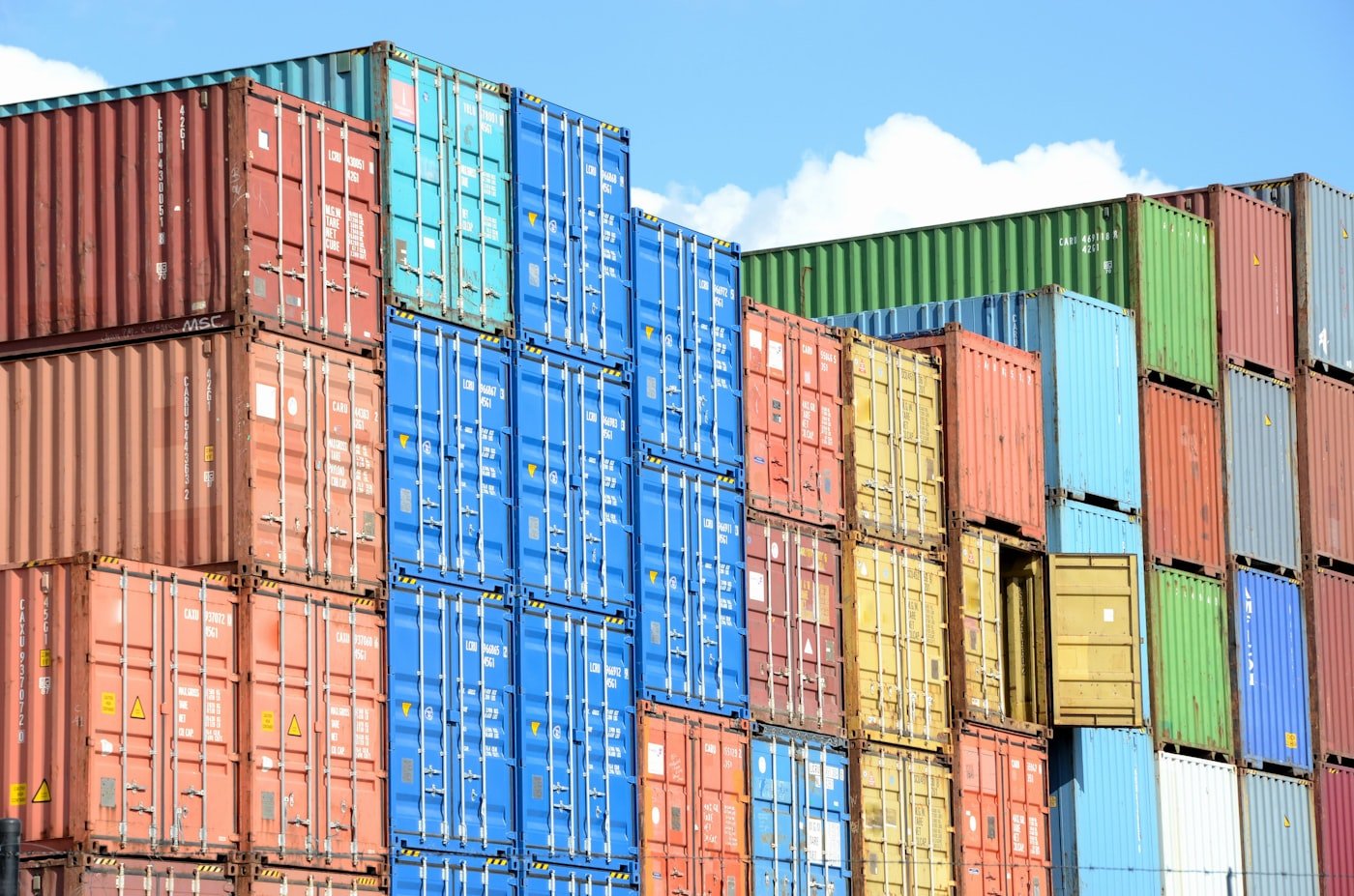 Stacked shipping containers at an export terminal