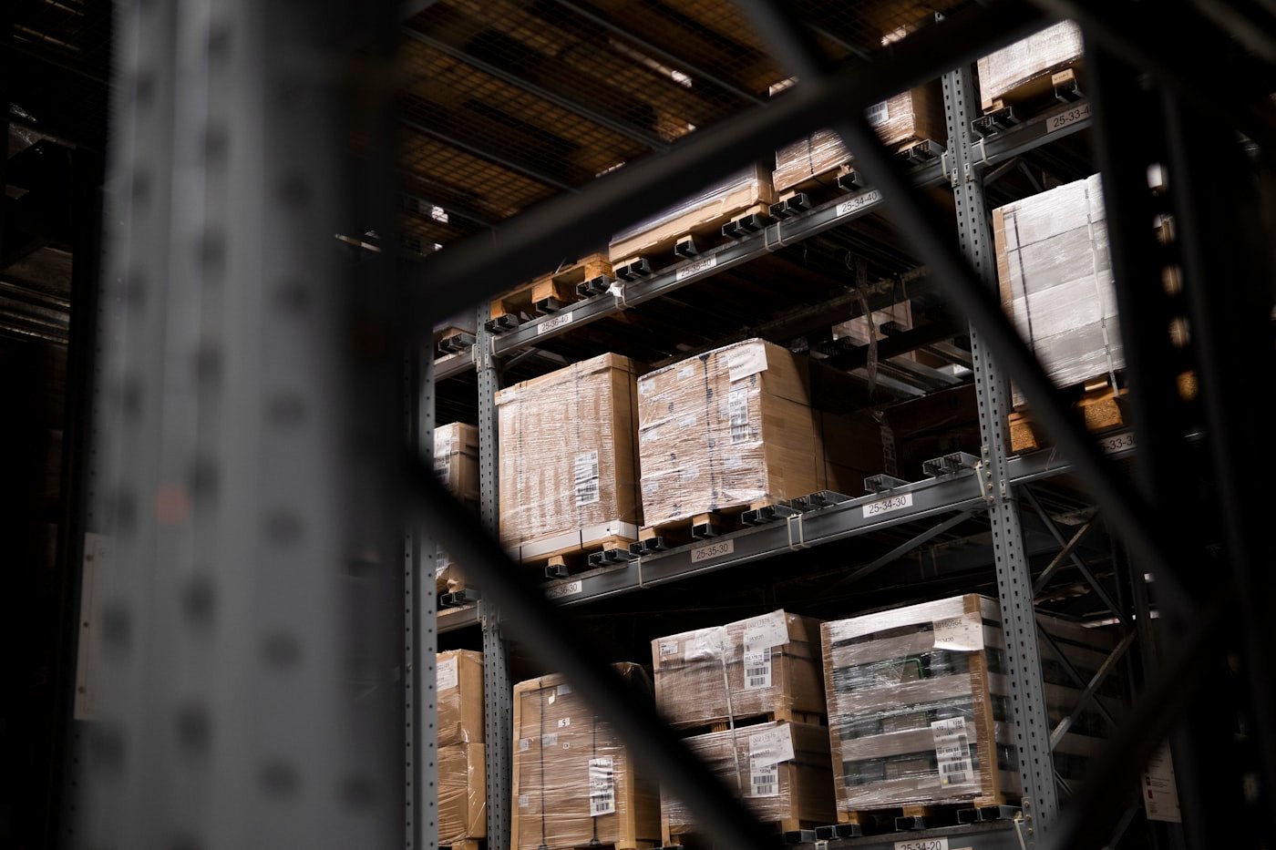 Warehouse racking filled with cartons