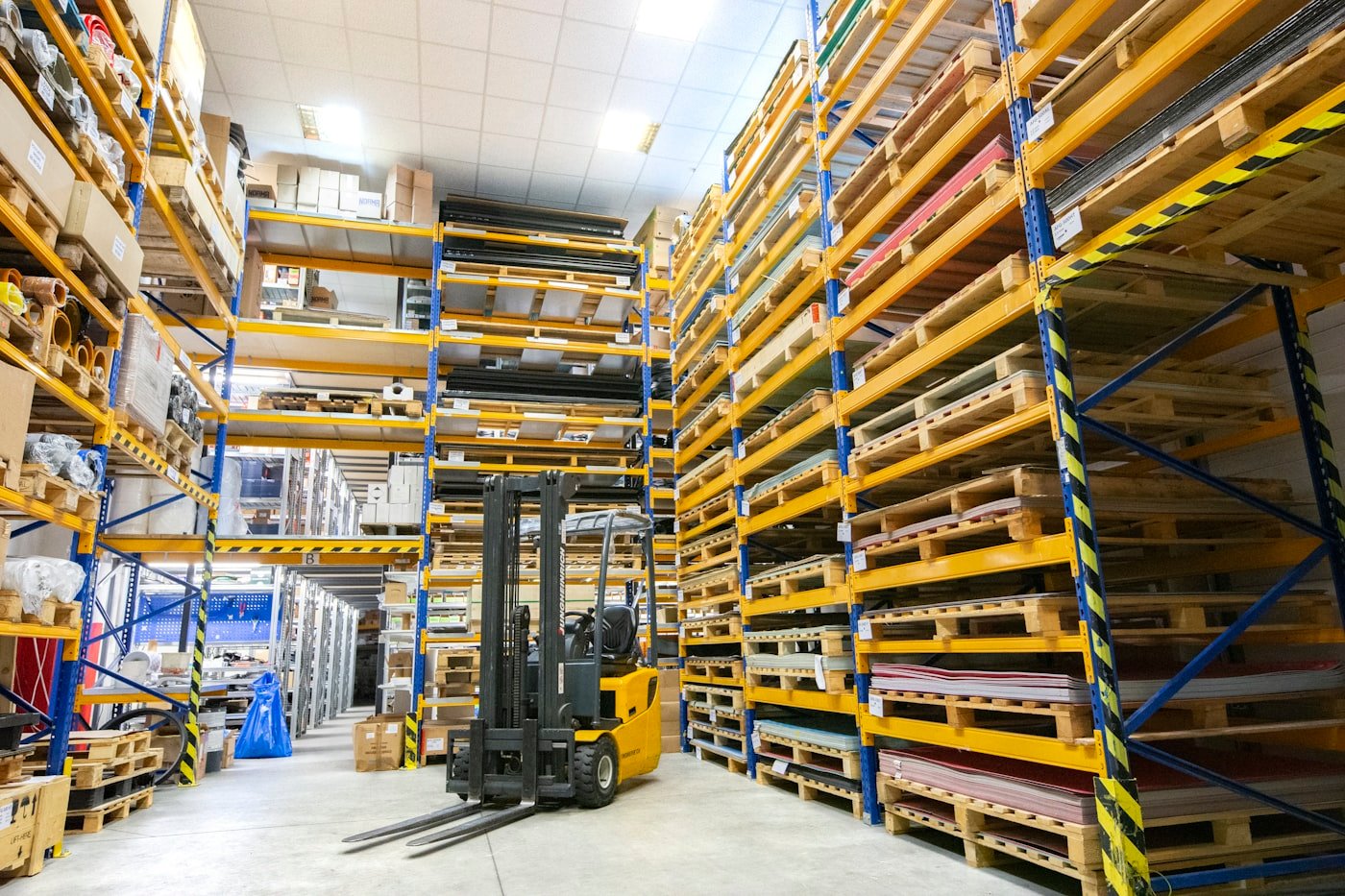 Warehouse stacked with pallets